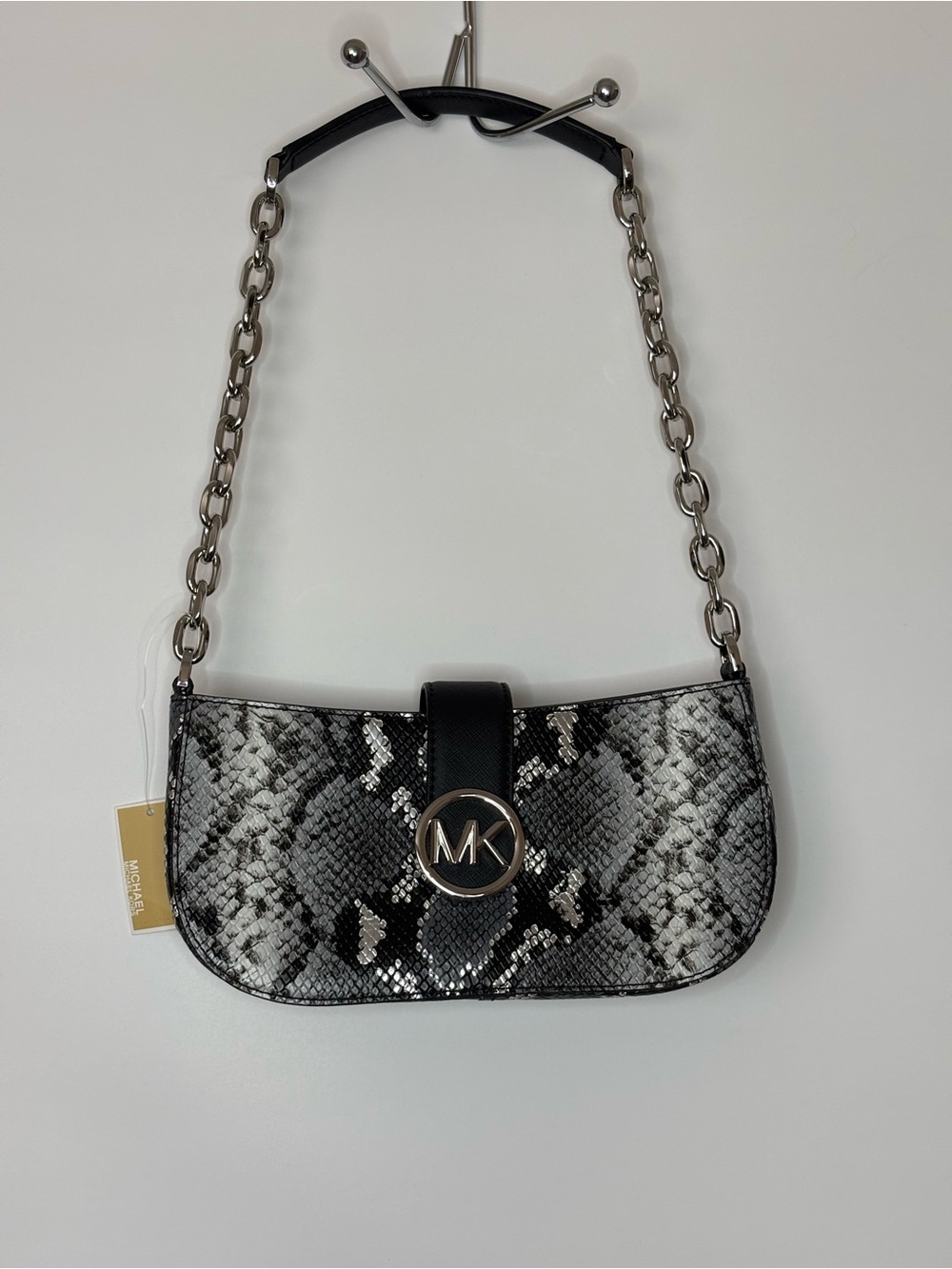 Michael Kors Black & Gray Snakeskin-Print Shoulder Bag